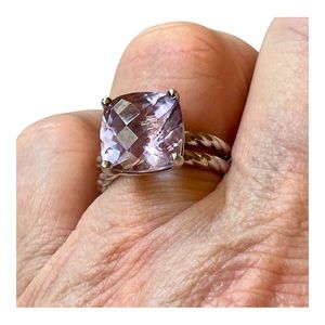 6ct Cushion Cut Amethyst Sterling 925 twisted setting ring! Incredible STONE!